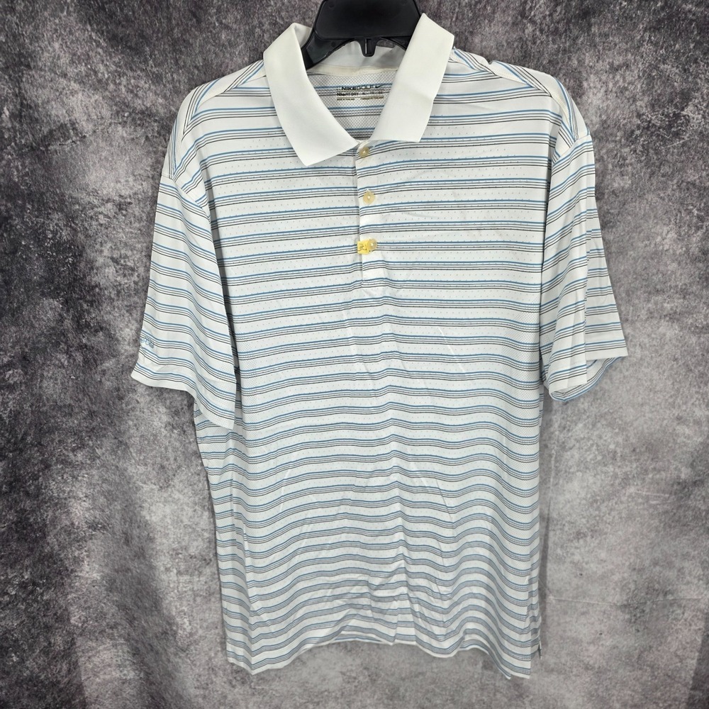 Nike Golf Polo Shirt Men XL White Stripe Dri Fit Short Sleeve Casual Lightweight